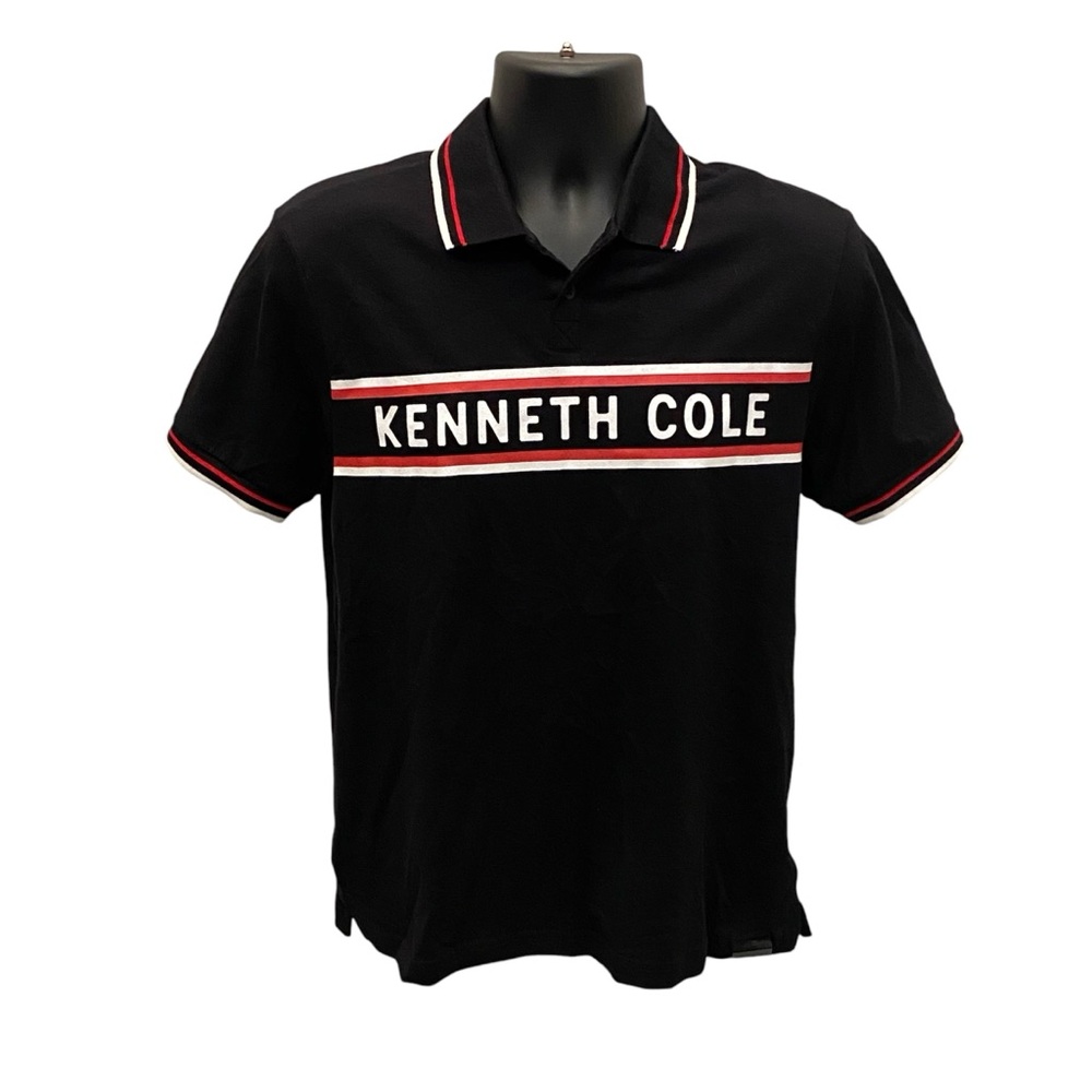 Kenneth Cole Typography Printed Polo Collar Slim Fit Cotton TShirt Men’s Size SM - Picture 2 of 11